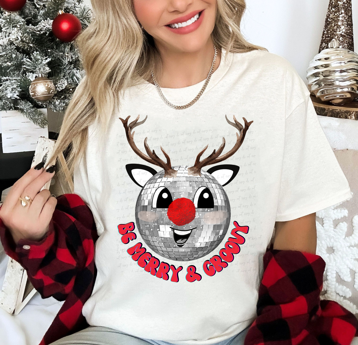 Be Merry and Groovy Reindeer Disco Ball 114987 DTF Transfer