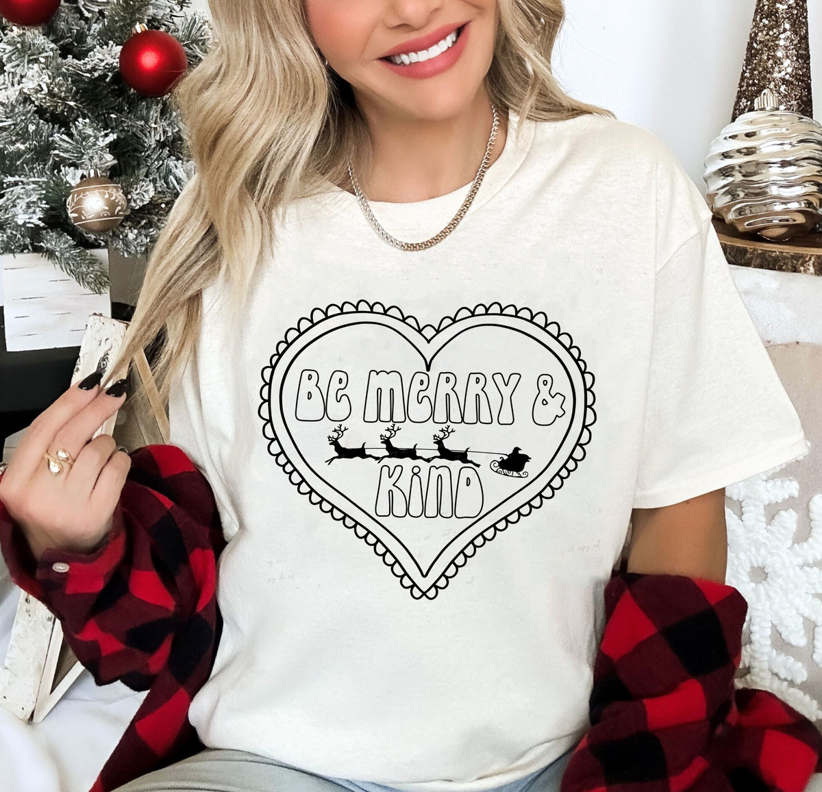 Be Merry and Kind Santa Sleigh Reindeer Black Heart 115012 DTF Transfer