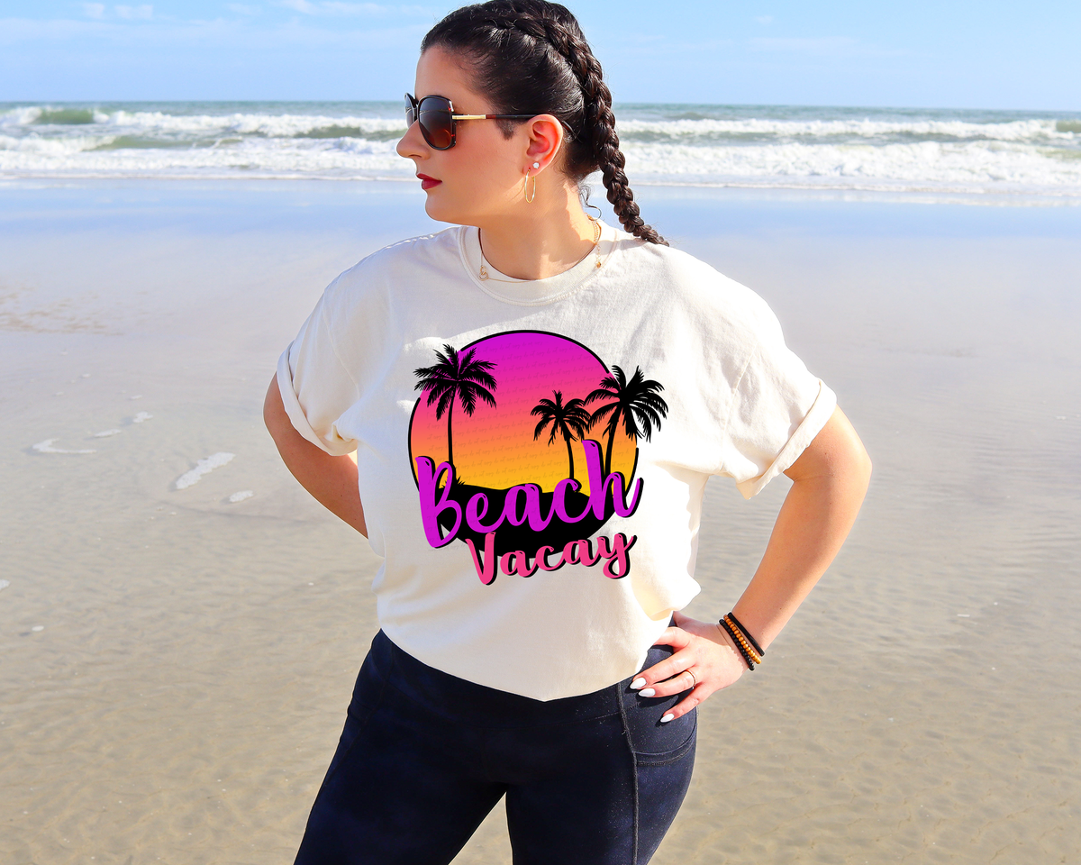 Beach Vacay Circle Sunset Palm Trees 115661 DTF Transfer