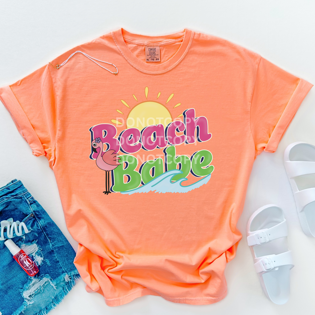 beach babe big sun flamingo with flower and wave (CSC) DTF Transfer