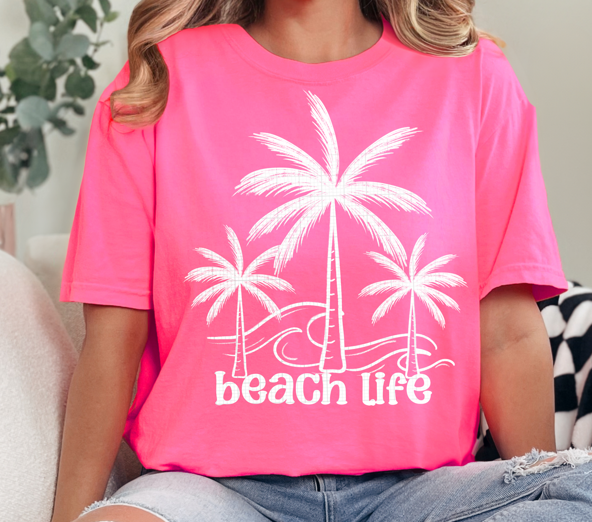 Beach life white palm trees (40e) DTF Transfer