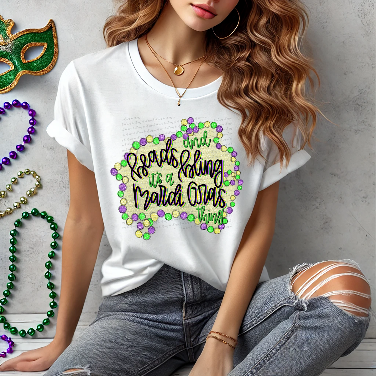 Beads And Bling Mardi Gras 81919 DTF Transfer