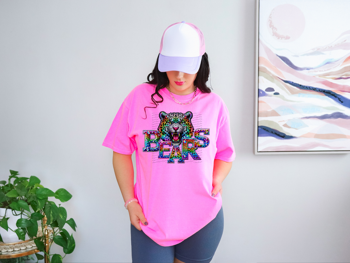 Bears Mascots Rhinestone Leopard Rainbow 42863 DTF transfer