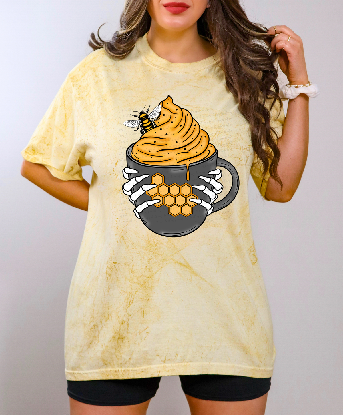 Bee Cup Honeycomb with Skellie Hand Full Color 115706 DTF Transfer