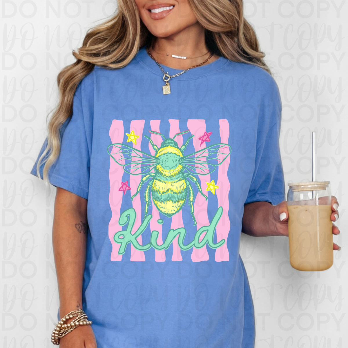 Bee Kind (pink stripes with bee) (UAC) DTF Transfer