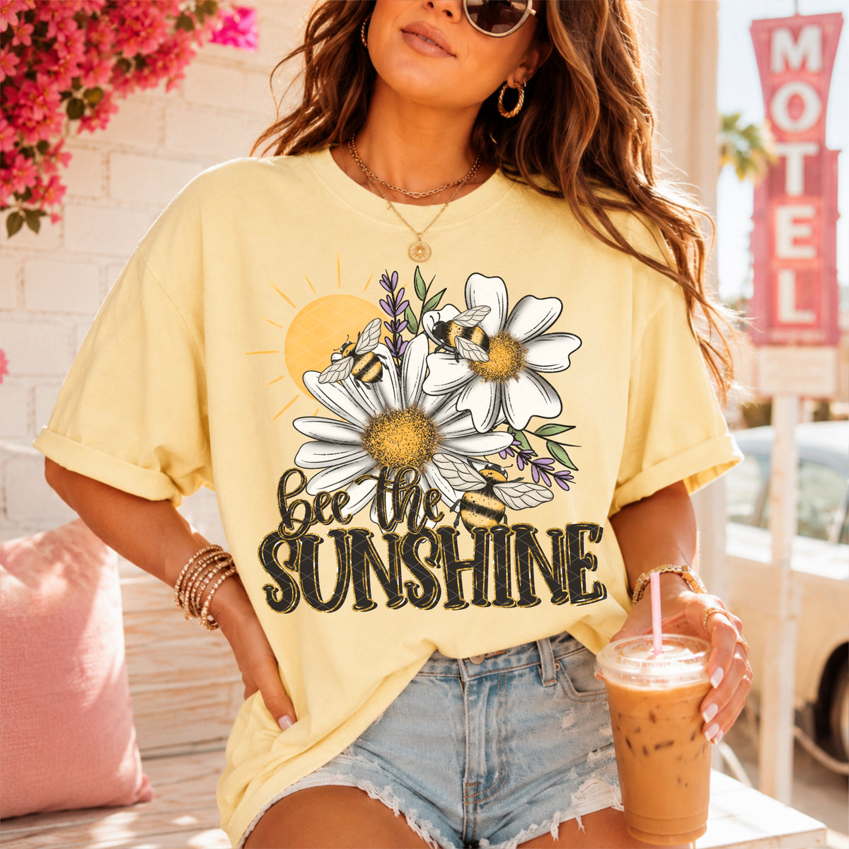 Bee the sunshine white flowers (SDD) DTF transfer