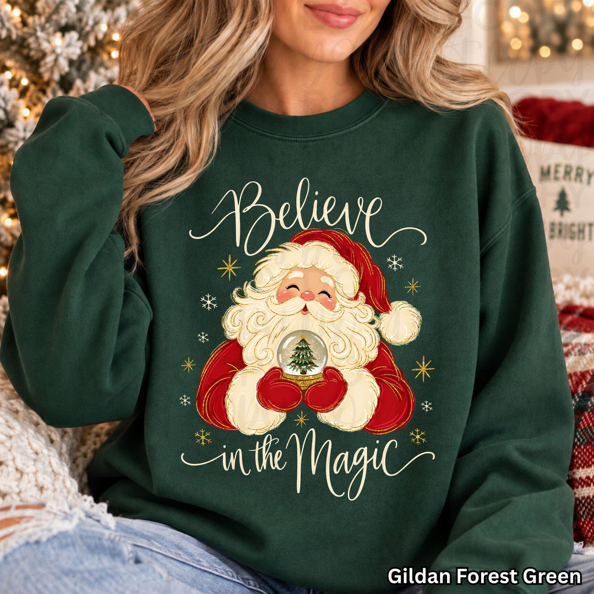 Believe in the magic Santa holding snow globe (UAC) DTF Transfer