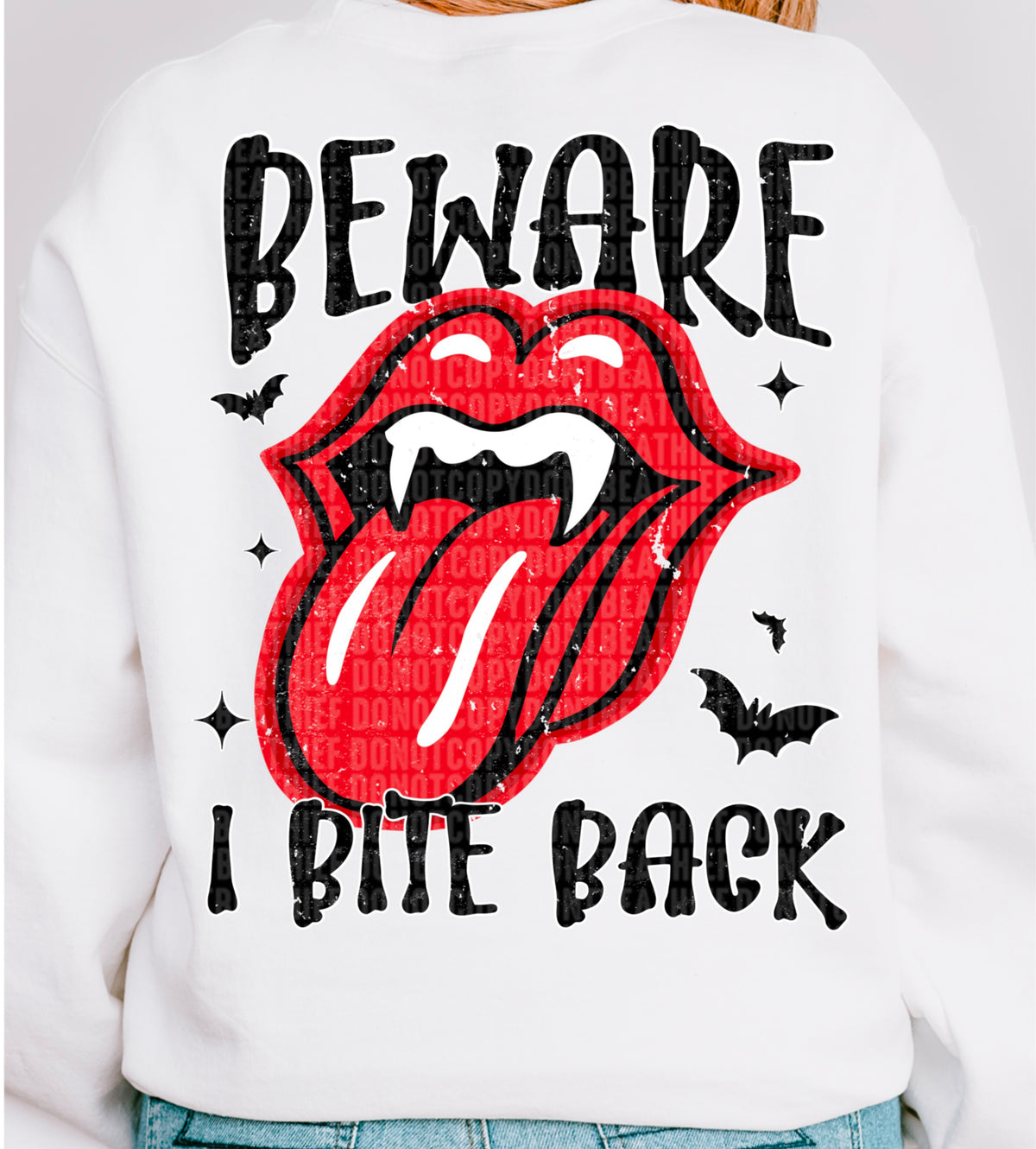 Beware I Bite Back Fang - Back Print 104628 DTF transfer