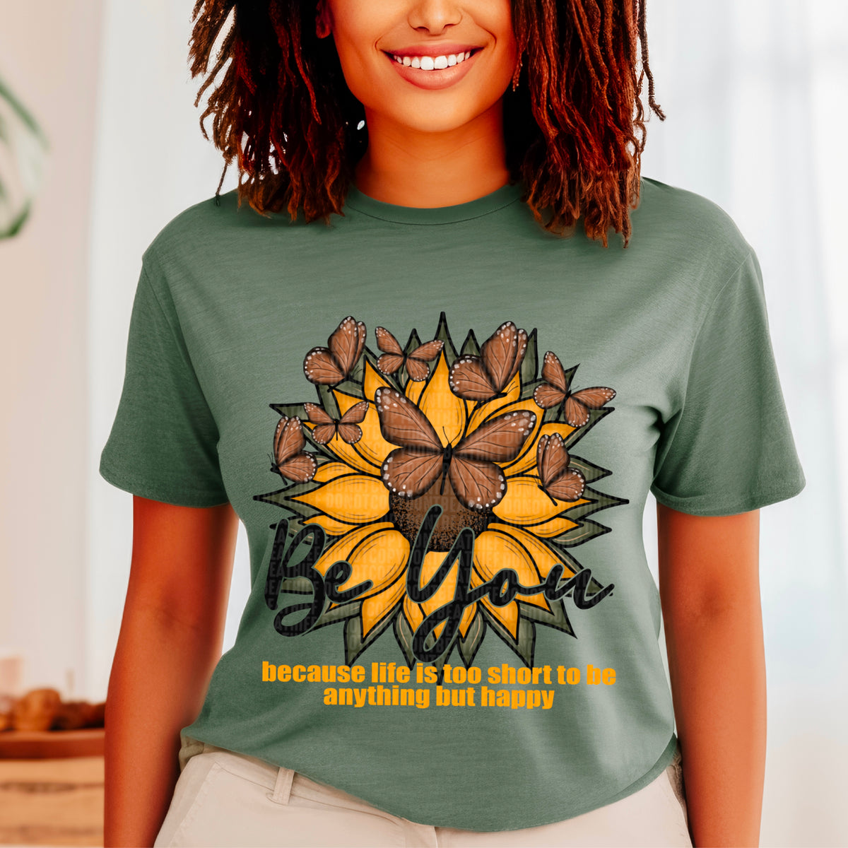 Be you because life is too short to be anything but happy sunflower and butterflies DTF transfer