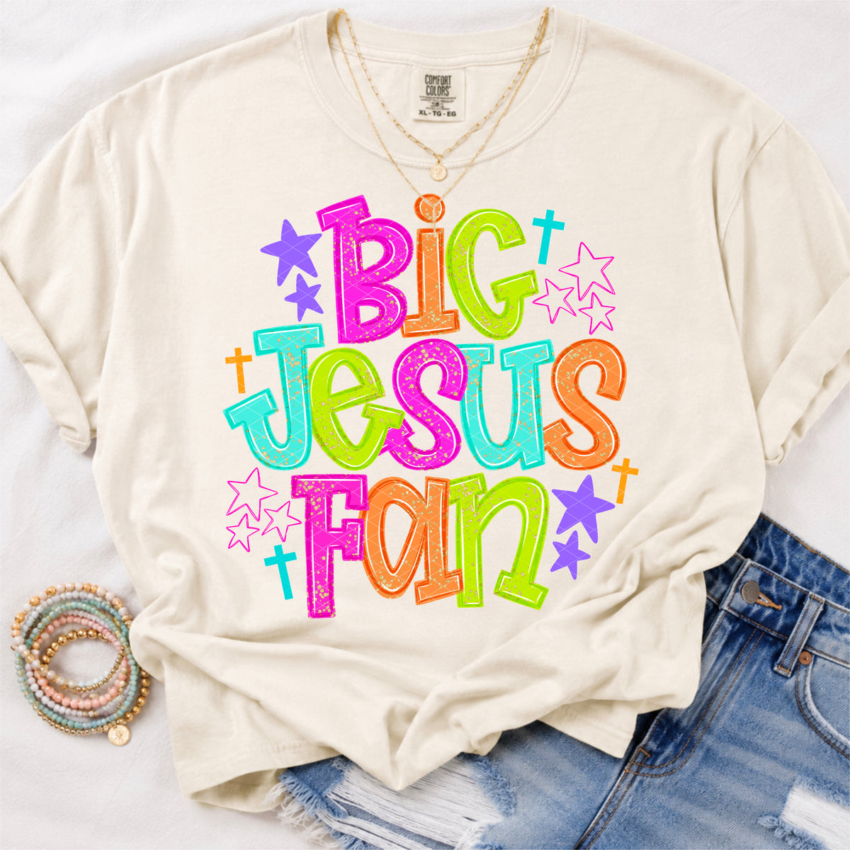 Big Jesus fan NEON with stars (SDD) DTF Transfer