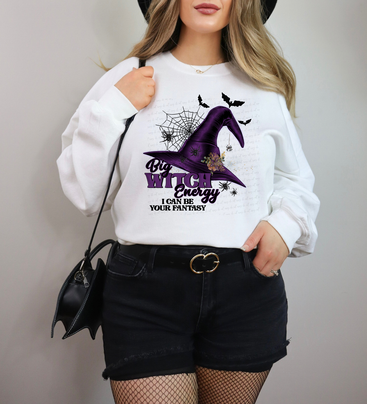 Big Witch Energy I Can Be Your Fantasy Purple Witch Hat Spider Web Bats 115662 DTF Transfer