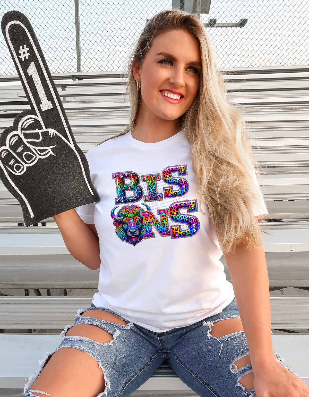 Bisons Mascots Rhinestone Leopard Rainbow 42866 DTF transfer