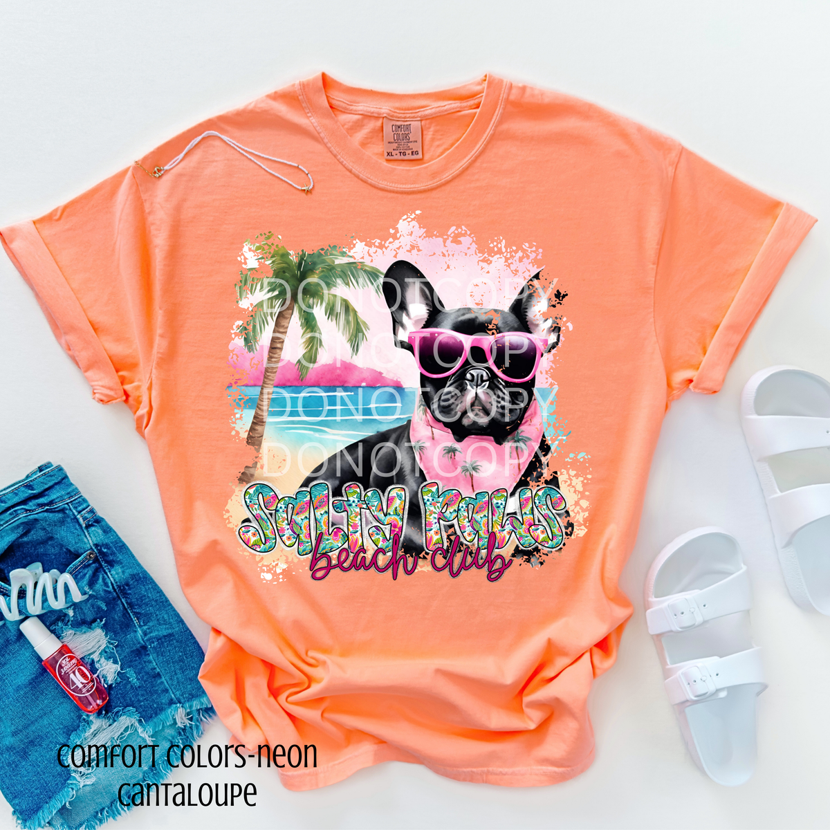 Black French Bulldog Salty Paws Beach Club (CSG) 101084 DTF transfer