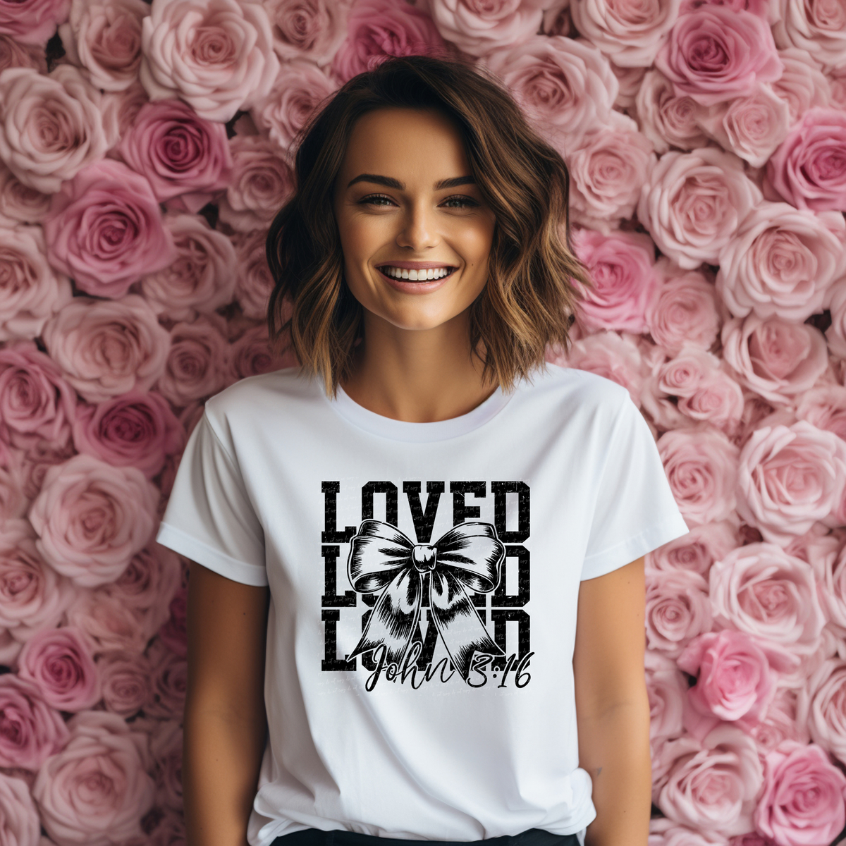 Loved John 3:16 Black Bow 71754 DTF Transfer
