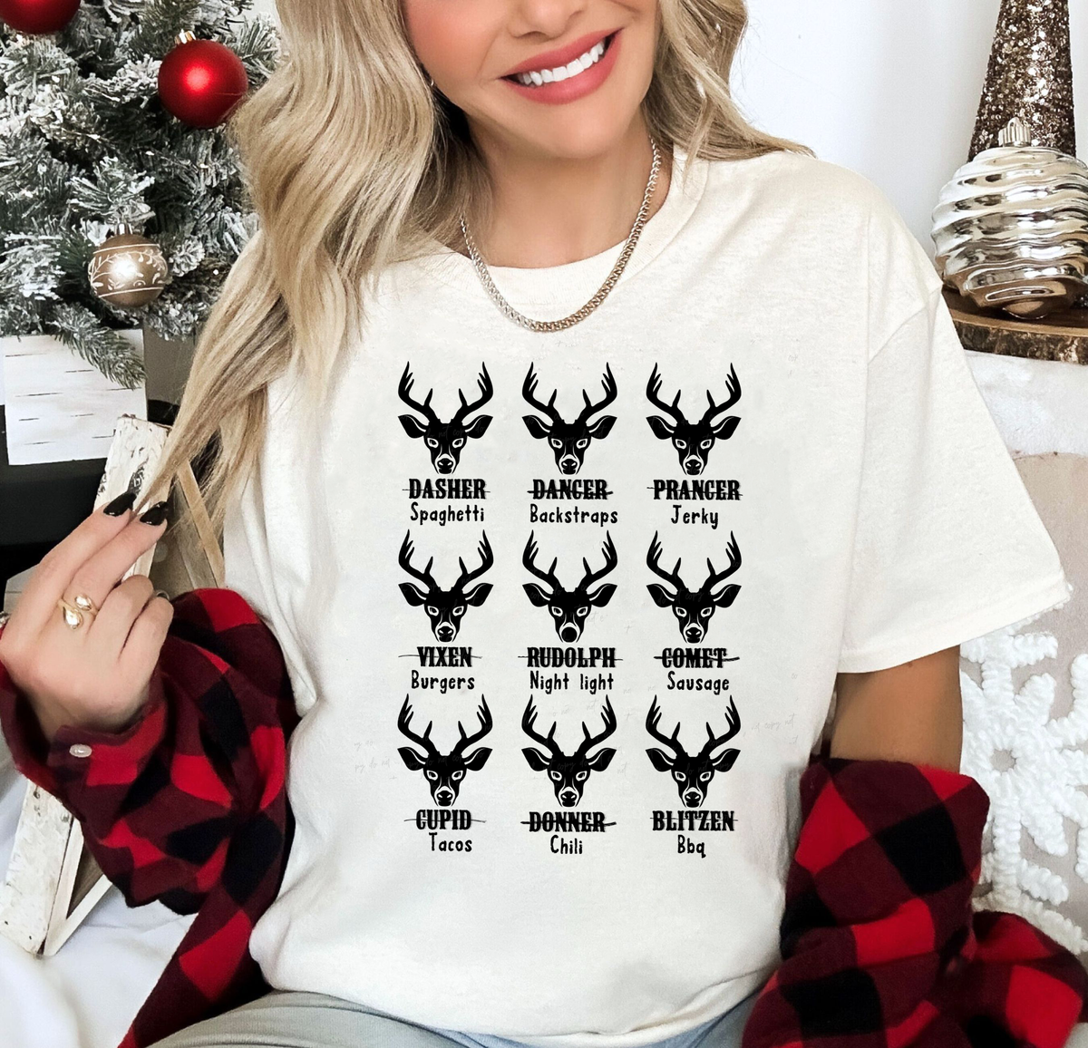 Black Reindeers Dasher Dancer Prancer Vixen Rudolph Comet Cupid Donner Blitzen 115014 DTF Transfer