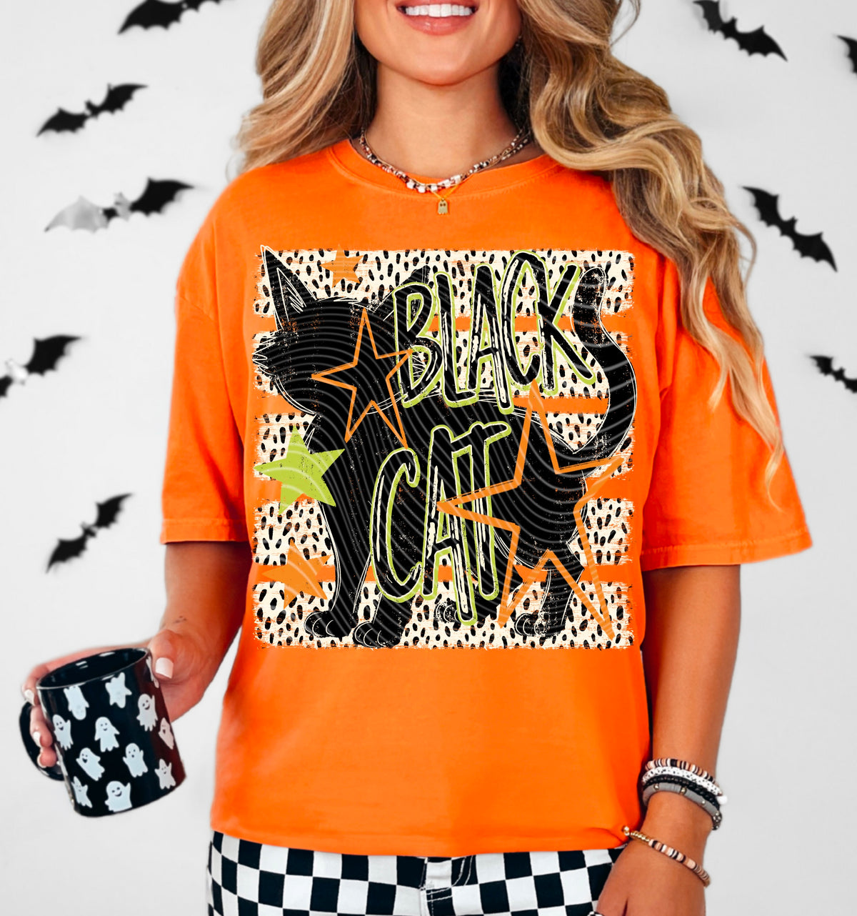 Black cat dalmatian stripes (AG) DTF transfer