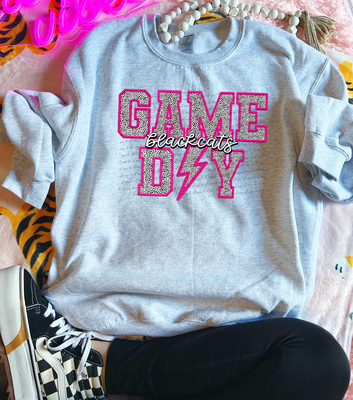 Black Cats Faux Embroider Game Day 46643 DTF transfer