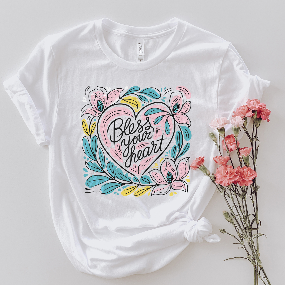 Bless Your Heart Floral Heart Outline 81963 DTF Transfer