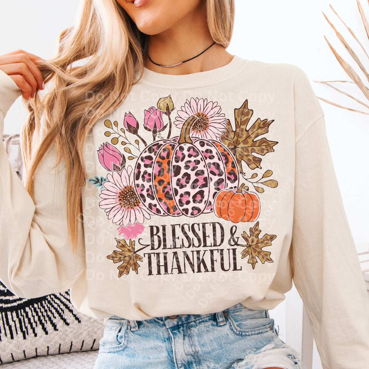 Bless & thankful pink leopard pumpkins (Irene) DTF Transfer