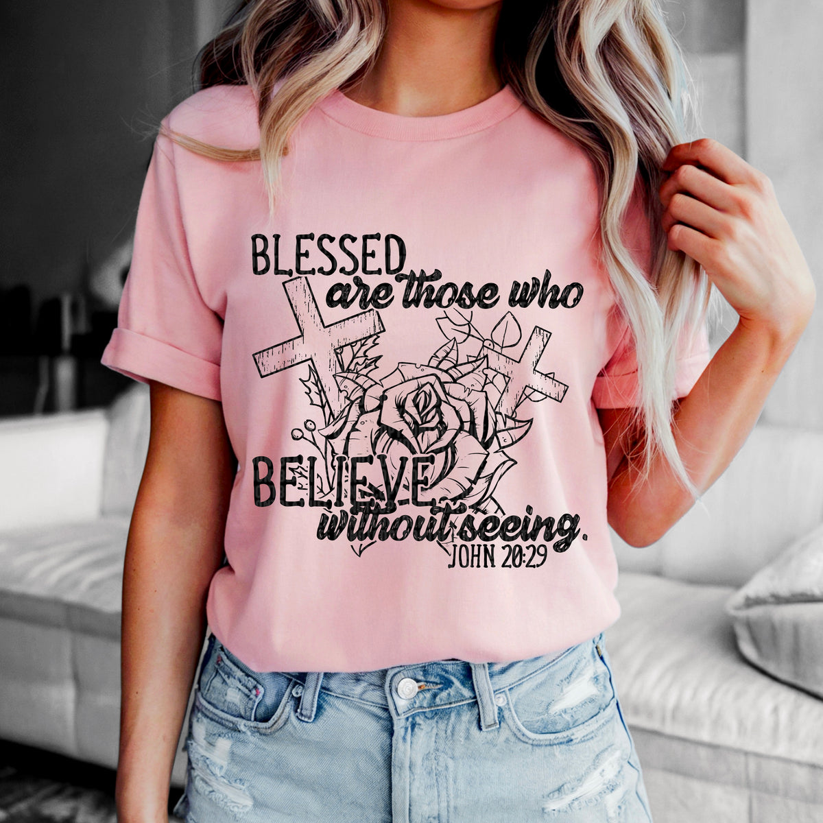 Blessed Are Those Who Believe Without Seeing John 20:29 Black 104038 DTF transfer
