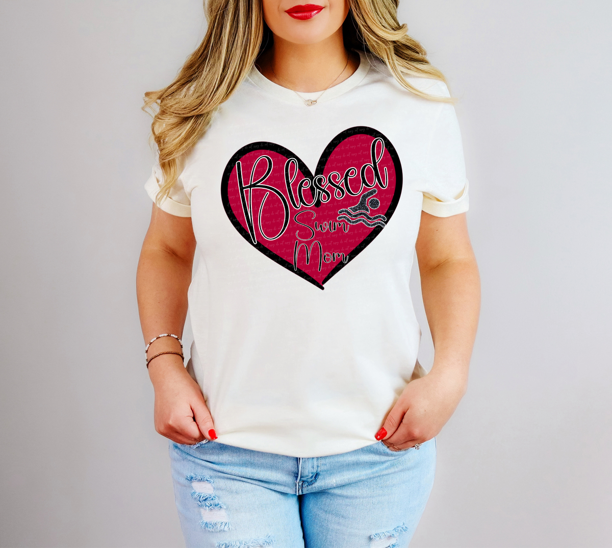 Blessed Swim Mom Red Heart 89406 DTF Transfer