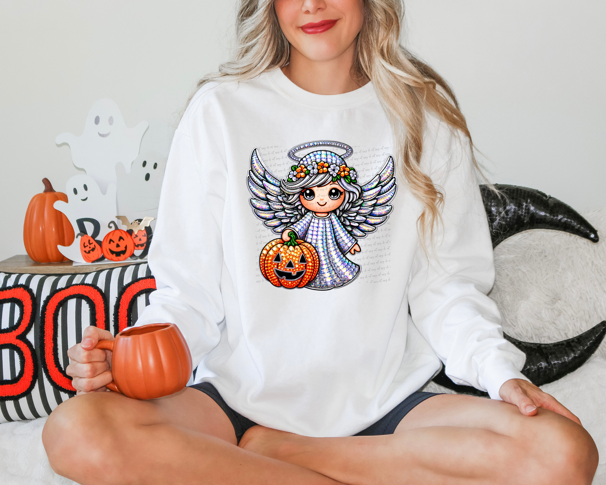 Bling Angel With Jack O Lantern Pumpkin 51689 DTF transfer