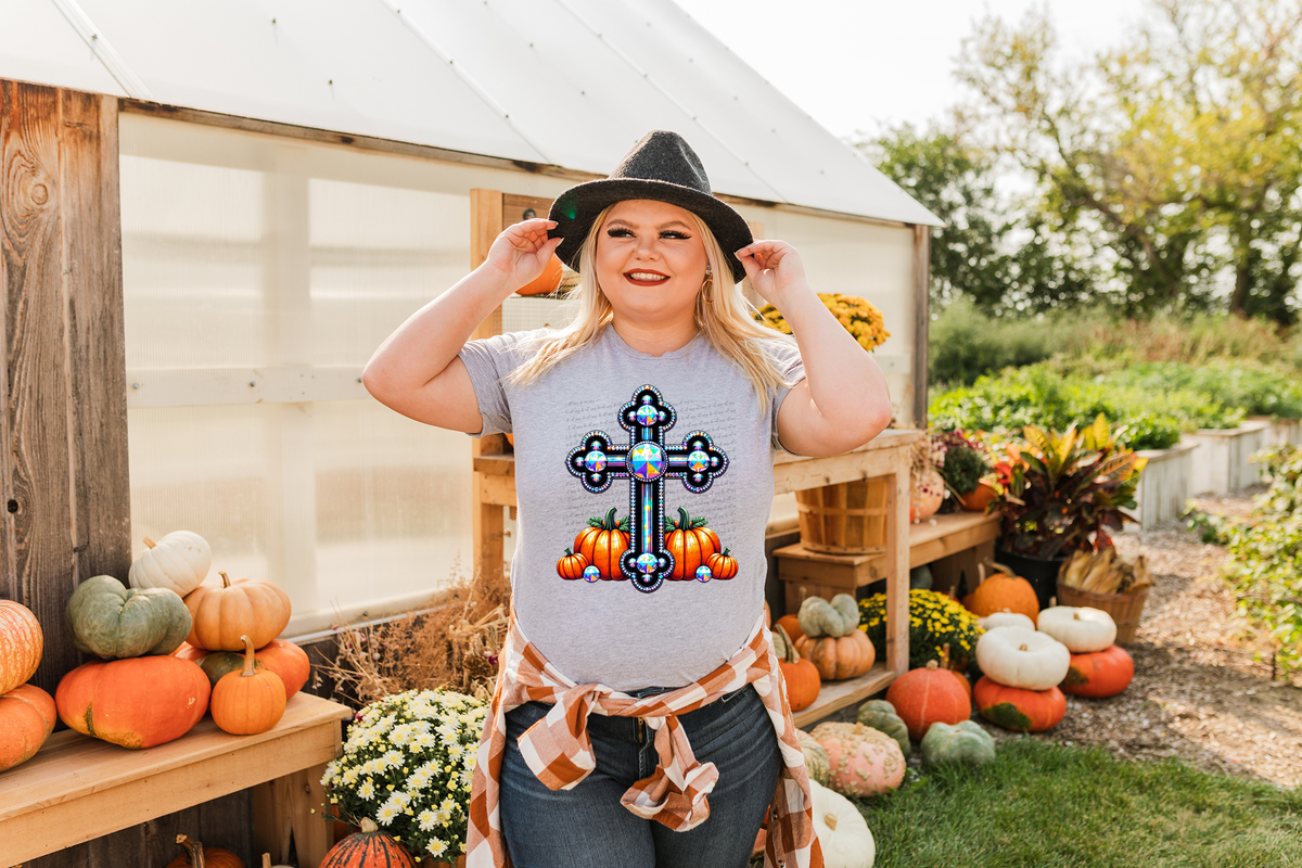 Bling Cross With Pumpkins 51692 DTF transfer
