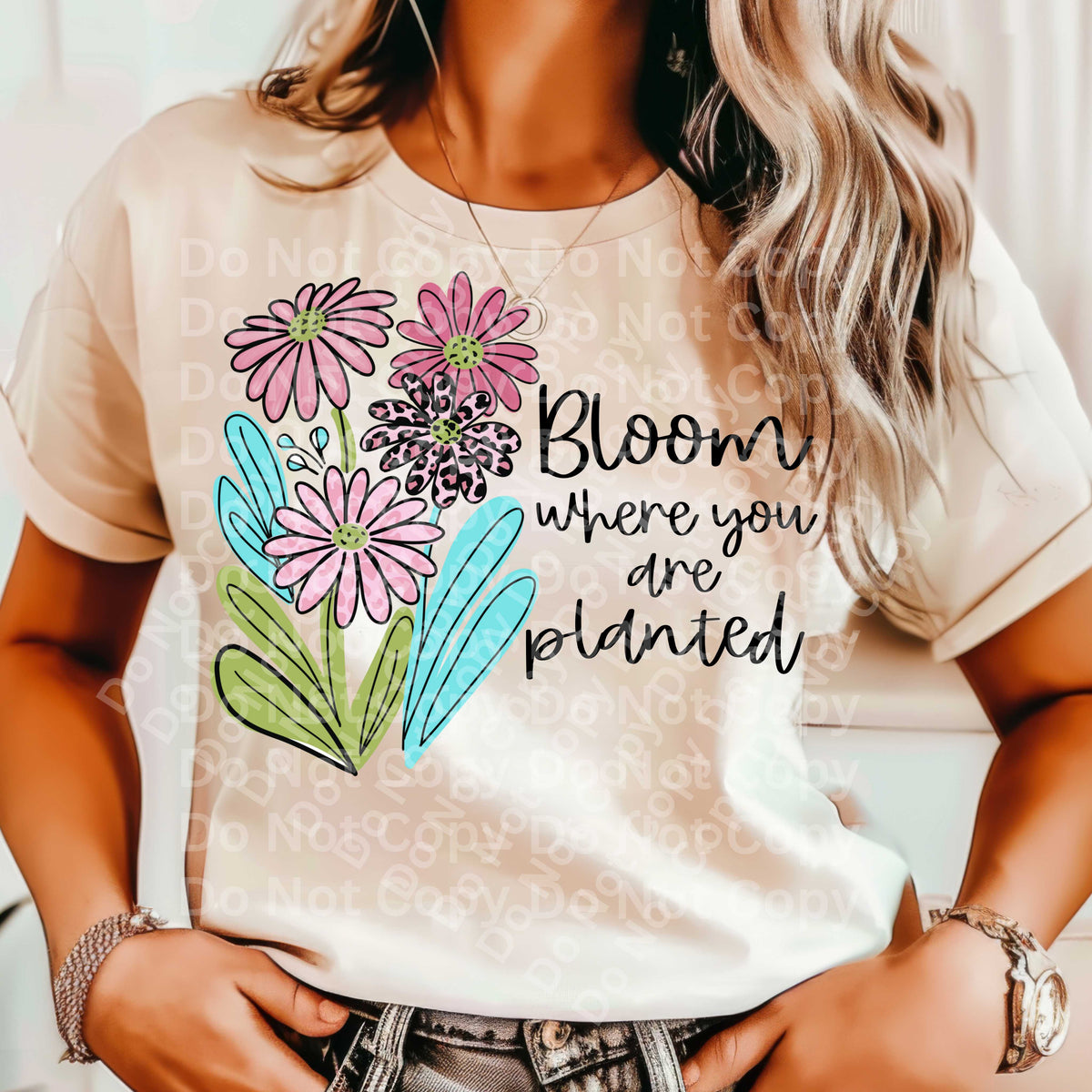 Bloom where you are planted flowers BLACK (Irene) DTF Transfer