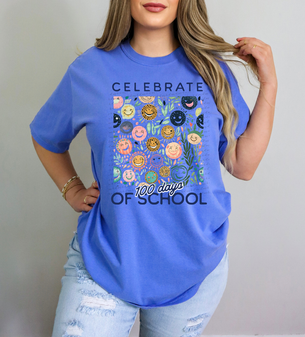 Blue Celebrate 100 Days of School Smiley (Teacher) 81269 DTF Transfer