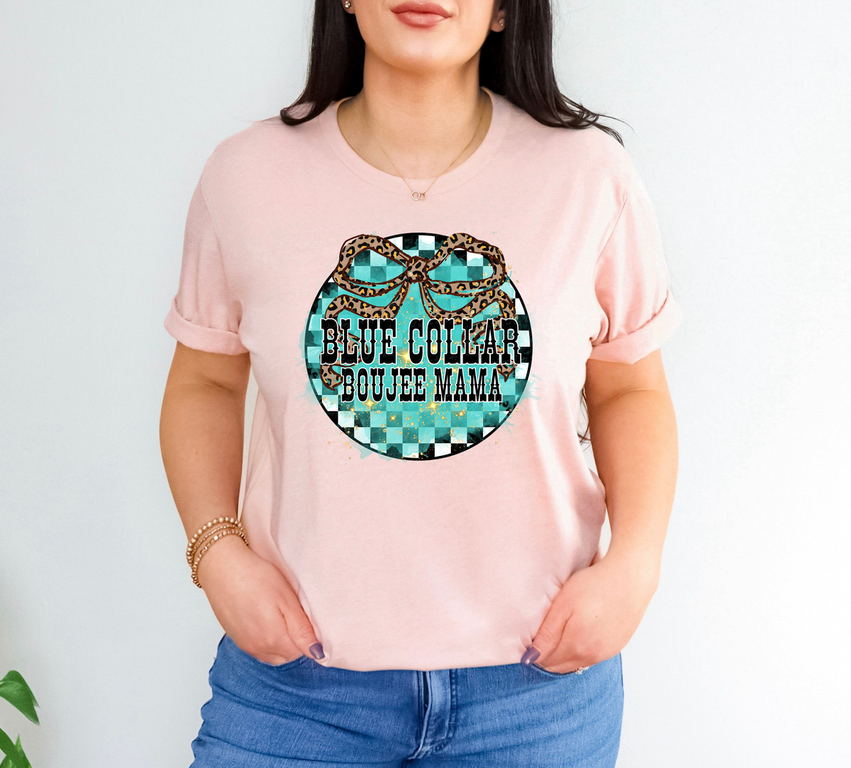 Blue Collar Boujee Mama Leopard Bow 104817 DTF transfer