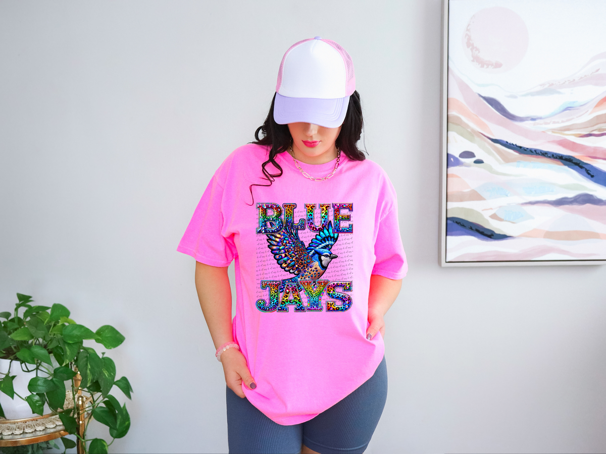 Blue Jays Mascots Rhinestone Leopard Rainbow 42868 DTF transfer