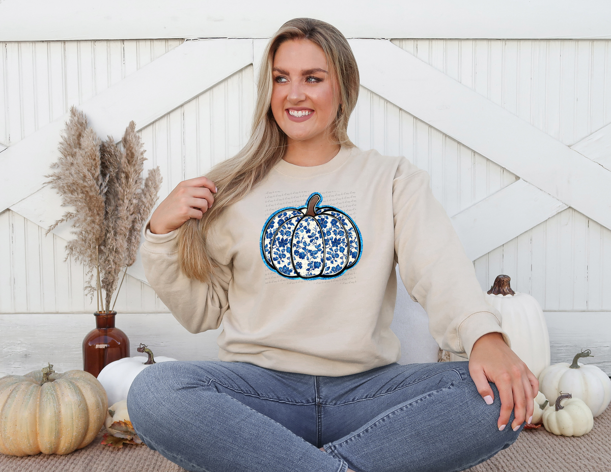 Faux Glitter Outline Blue Pumpkin 59827 DTF Transfer