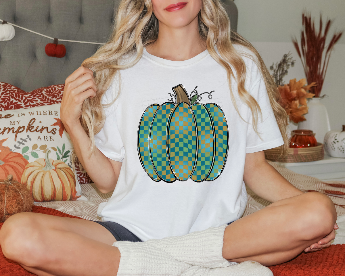 Blue Checkered Pumpkin 117574 DTF transfer