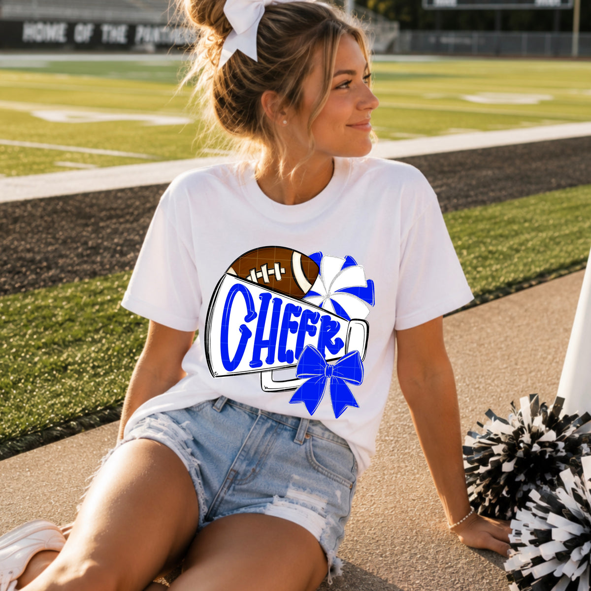 Blue white cheer and football (SDD) DTF transfer