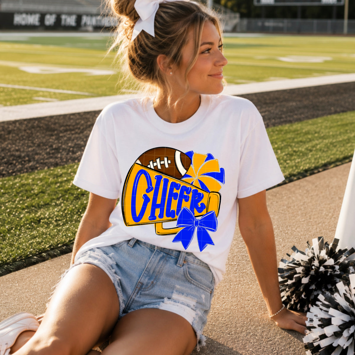 Blue yellow cheer and football (SDD) DTF transfer