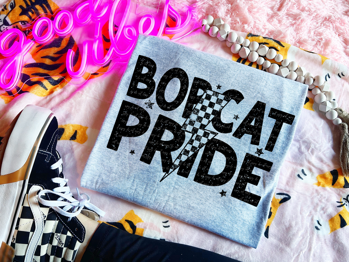 Bobcat Pride Checkered Lightning Bolt Black 89031 DTF Transfer
