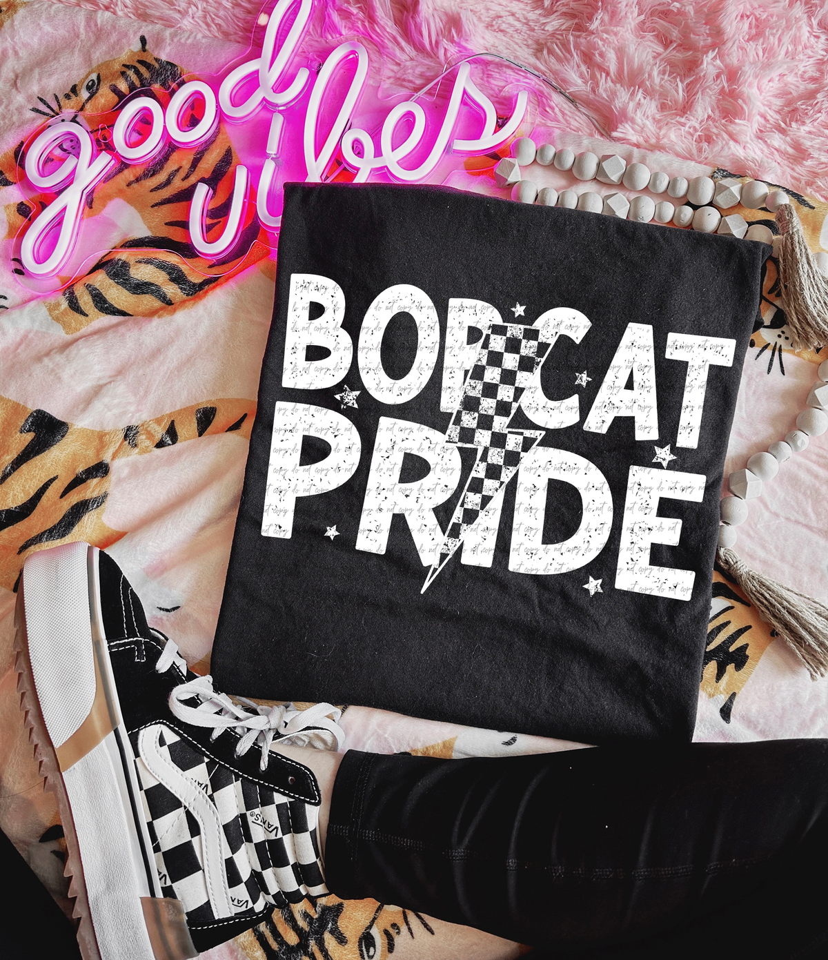 Bobcat Pride Checkered Lightning Bolt White 89032 DTF Transfer