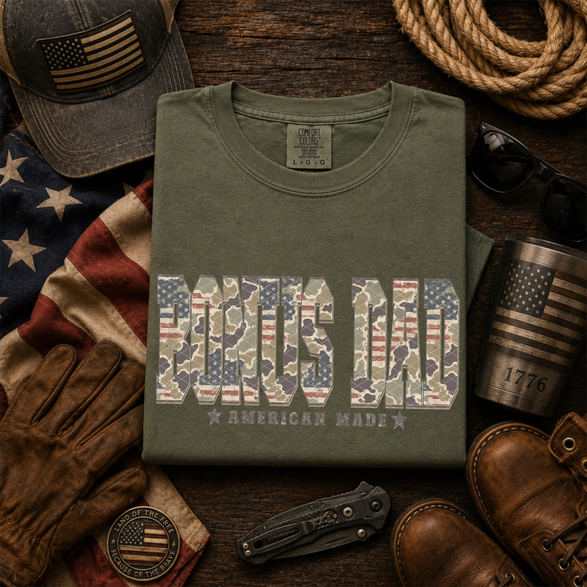 Bonus dad American made camo (SDD) DTF Transfer