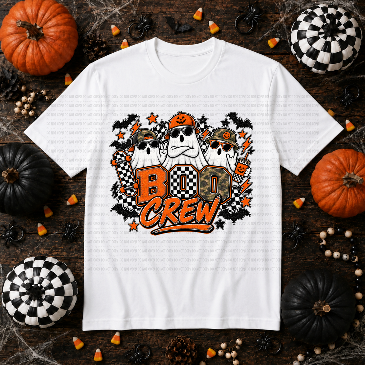 Boo crew camo orange and checkered print (Revel) DTF transfer