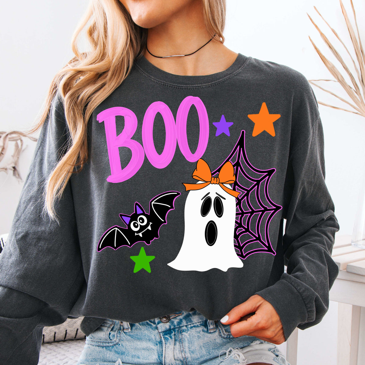 Boo ghost bat and spiderweb (Irene) DTF Transfer