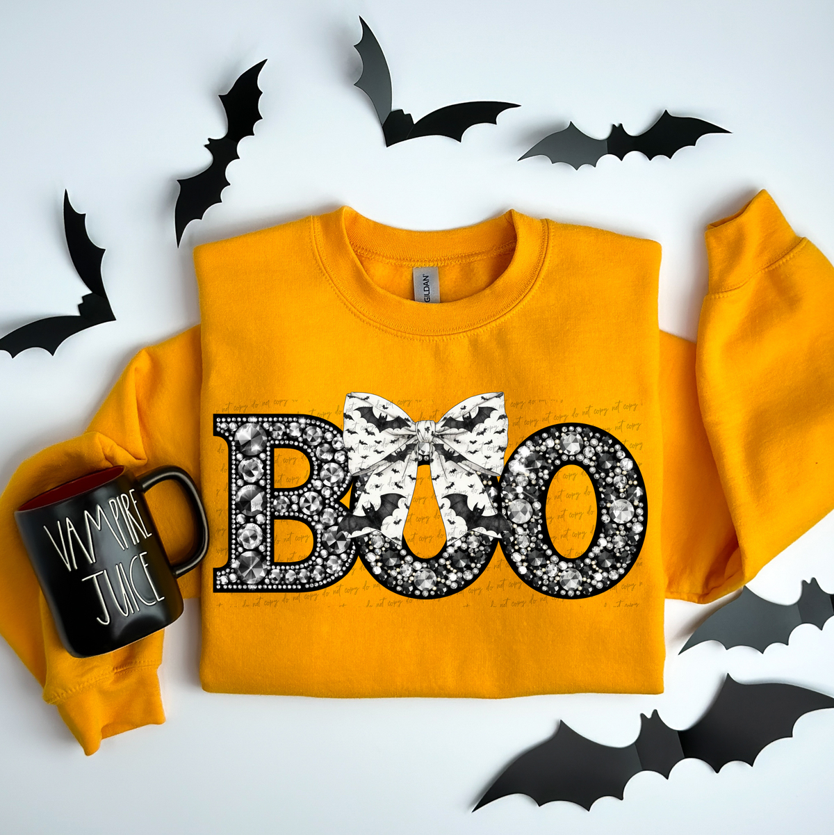Boo Rhinestone Bat White Bow 59382 DTF transfer