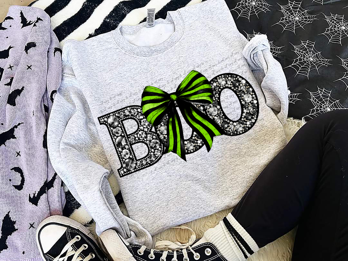 Boo Rhinestone Black Green Bow 59383 DTF transfer
