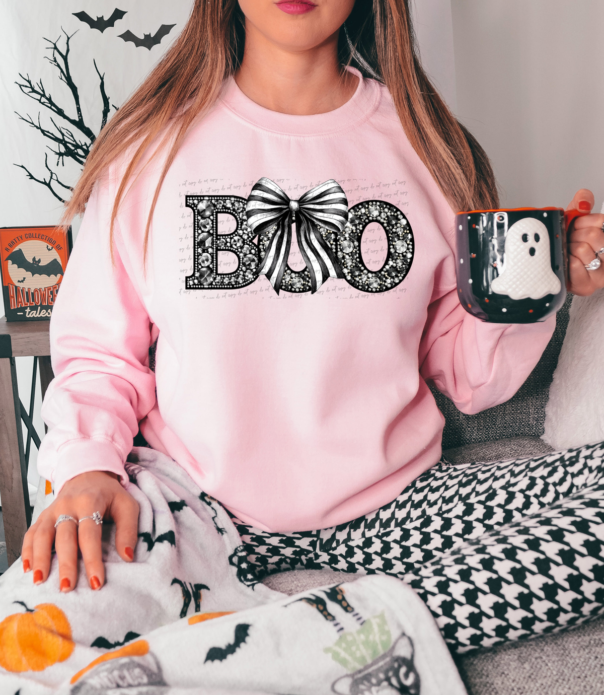 Boo Rhinestone Black White Bow 59385 DTF transfer