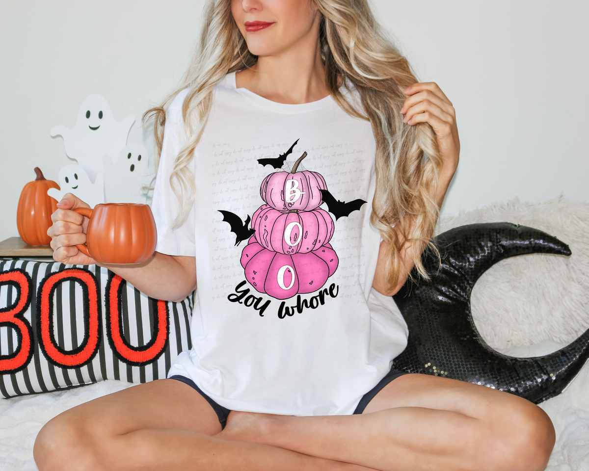 Boo You Whore Pink Stacked Pumpkins Bats 115487 DTF transfer