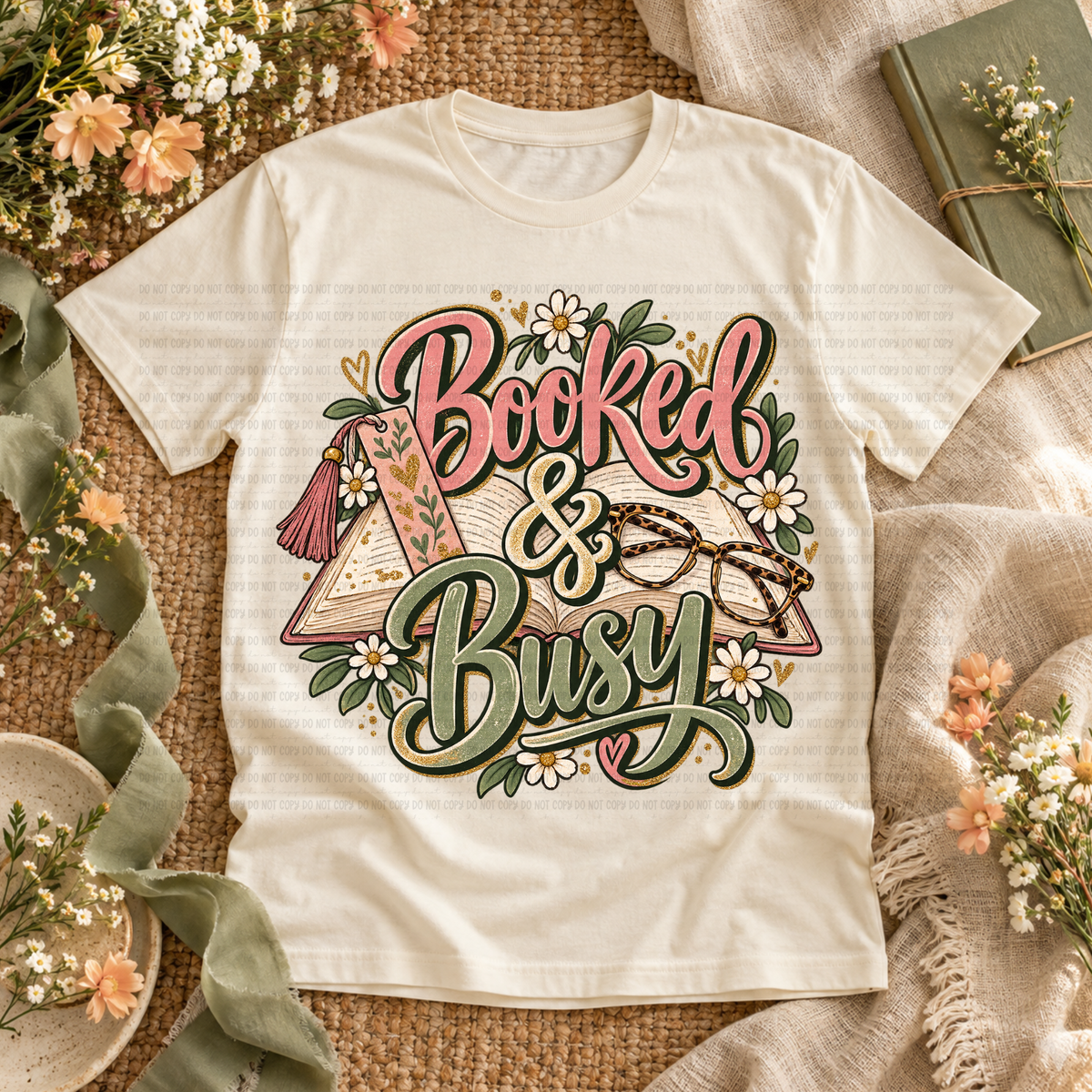 Booked & busy book glasses and wildflowers (Revel) DTF Transfer
