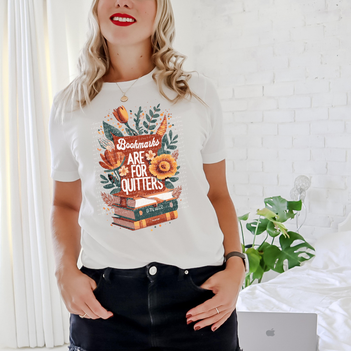 Bookmarks Are For Quitters Floral Books 81124 DTF Transfer