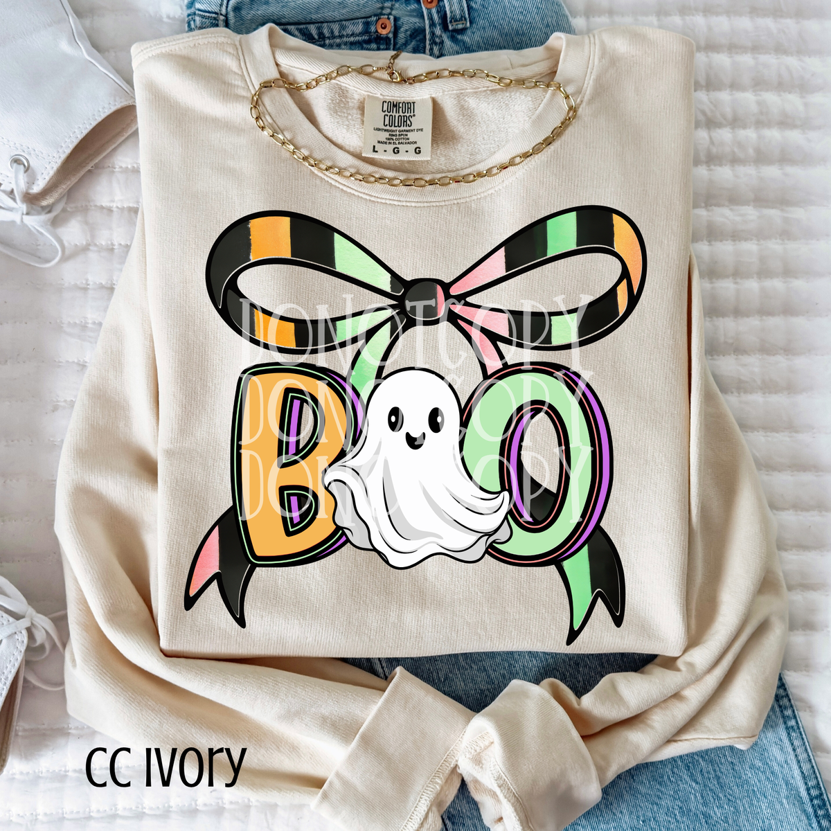 Boo green, orange, and black bow CSG DTF transfer