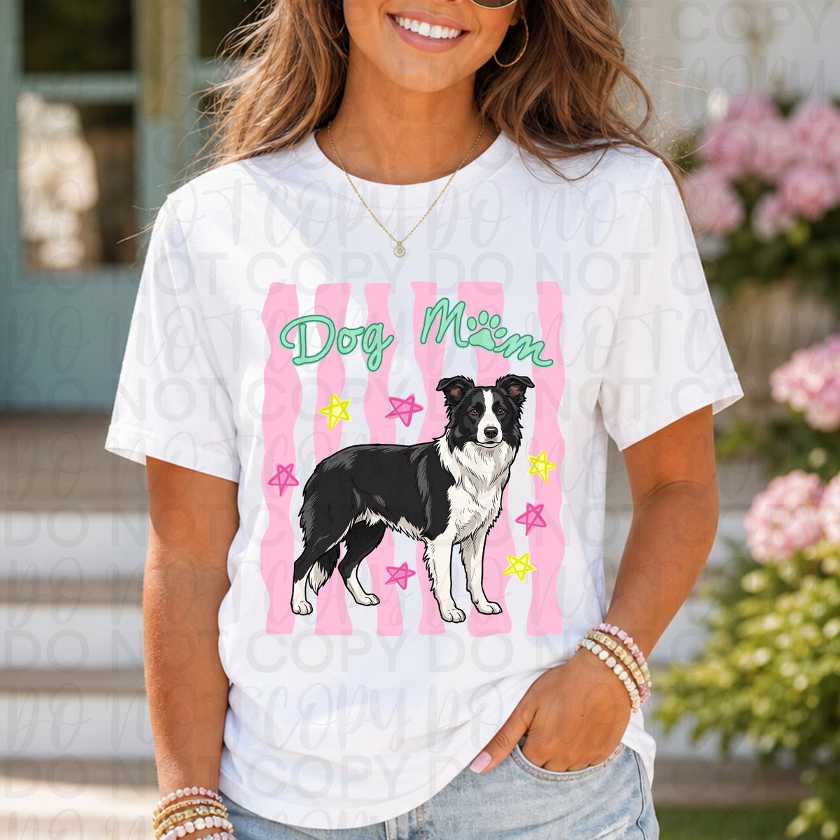 Dog mom PINK stripes border collie (UAC) DTF Transfer
