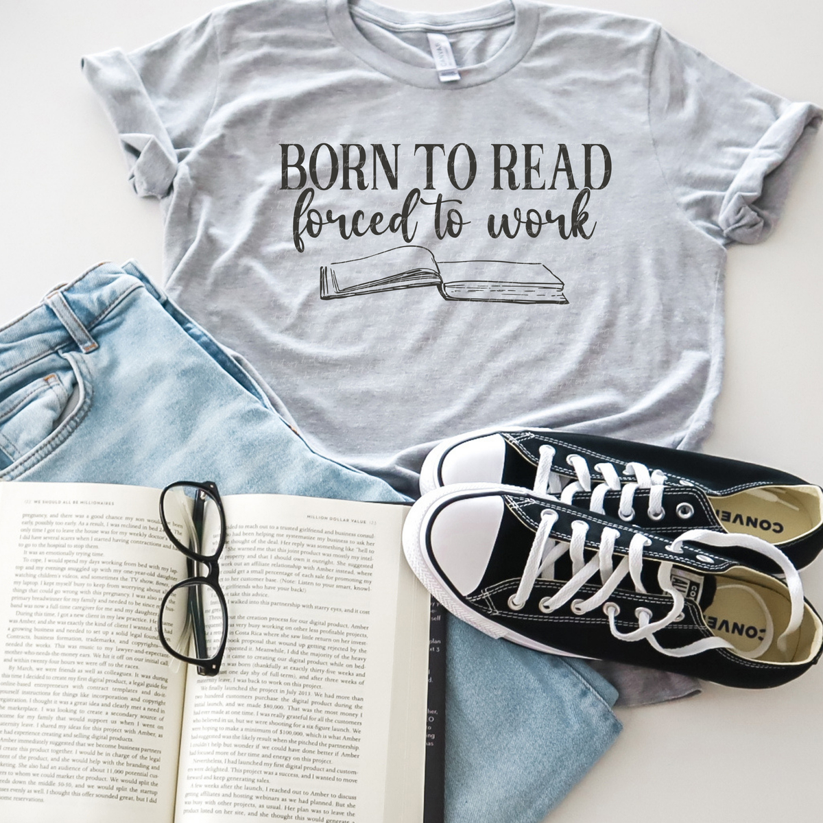 Born to read forced to work Grey 86552 DTF Transfer