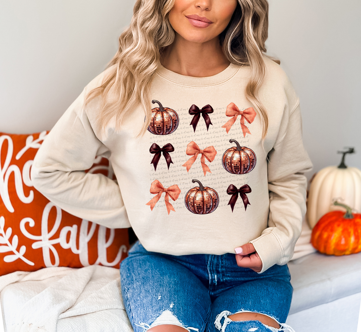 Bow Mirror Ball Pumpkin Grid Orange 59357 DTF transfer